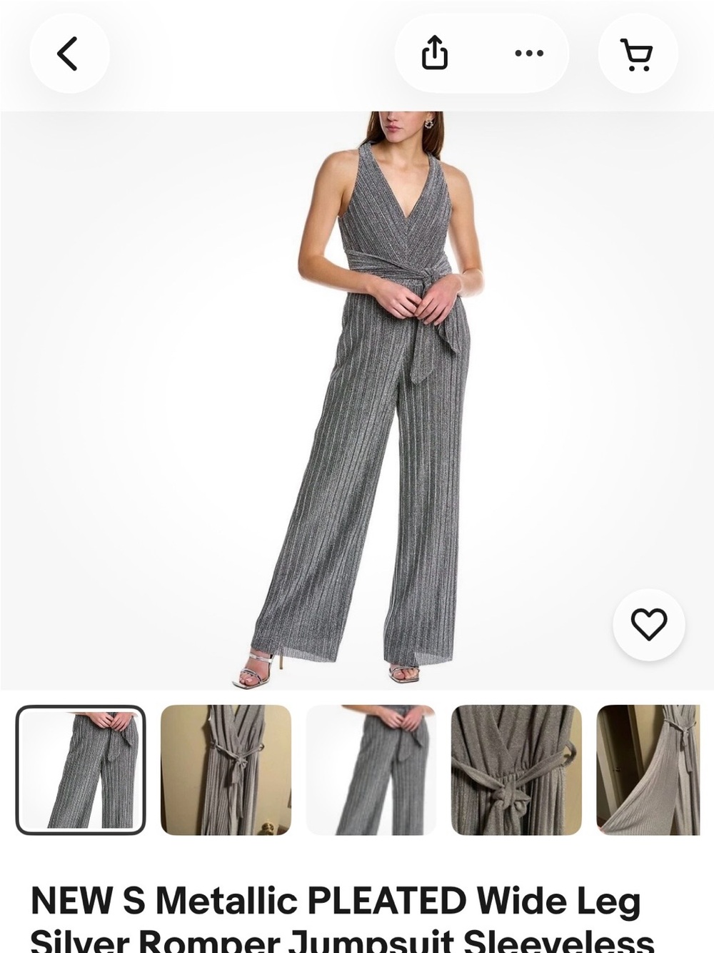 Adrianna Papell Silver Metallic Pleated Wrap Jumpsuit